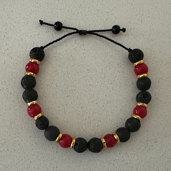 Unisex Adjustable Basalt Beaded Bracelet - Picture 2 of 6
